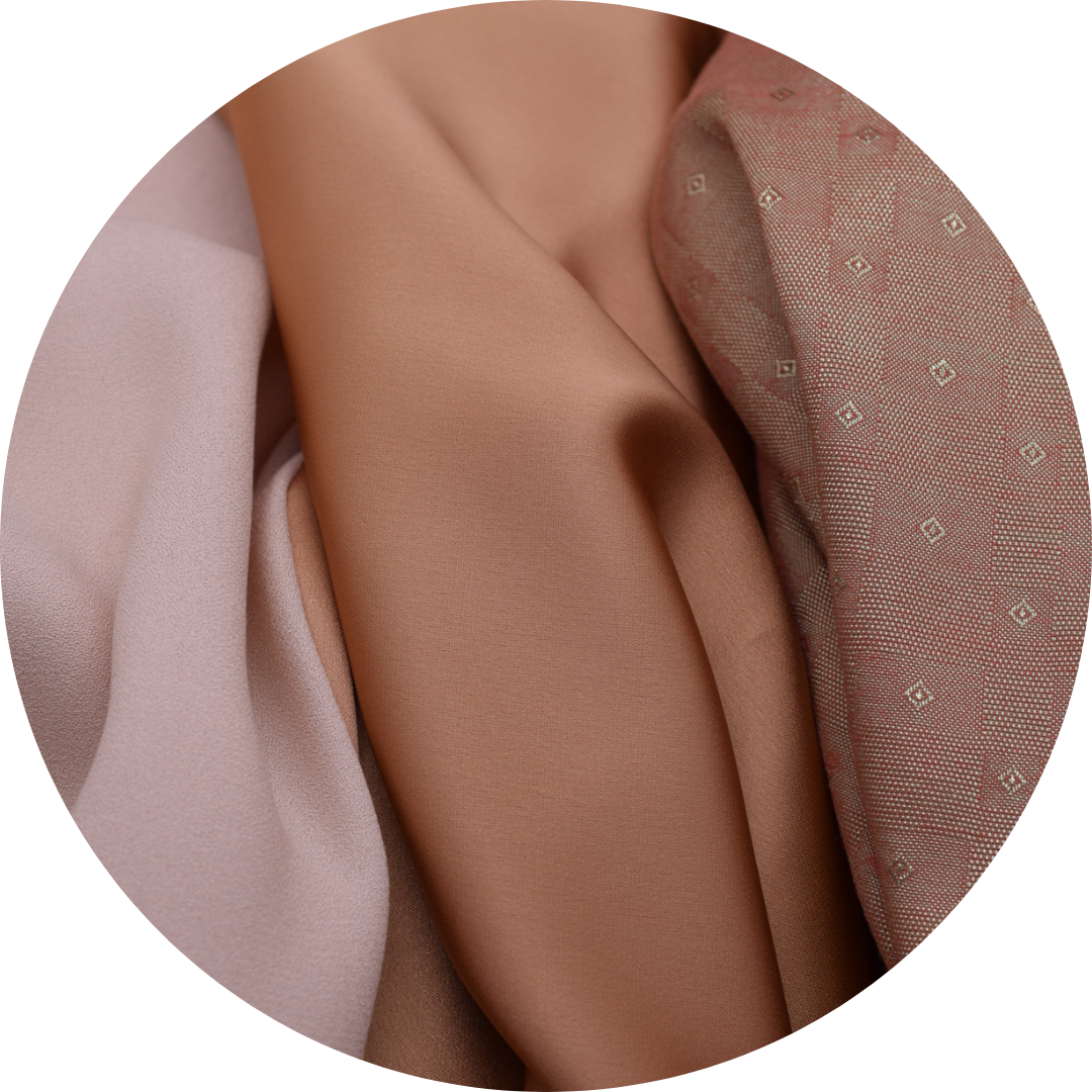 tan, caramel, and red and gold check fabrics side by side